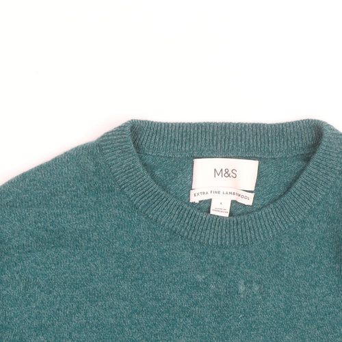 Marks and Spencer Mens Green Wool Crew Neck Jumper L