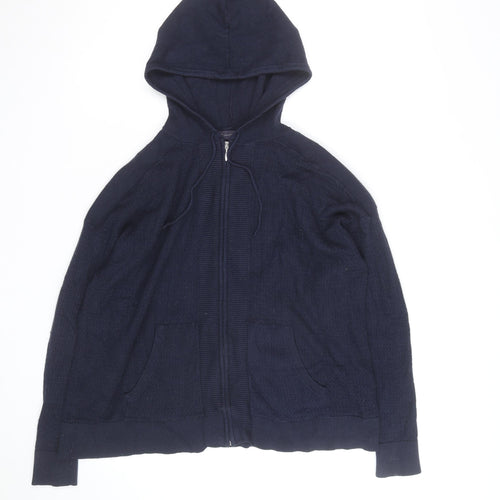 Marks and Spencer Men's Blue Full Zip Knit Hoodie Size L