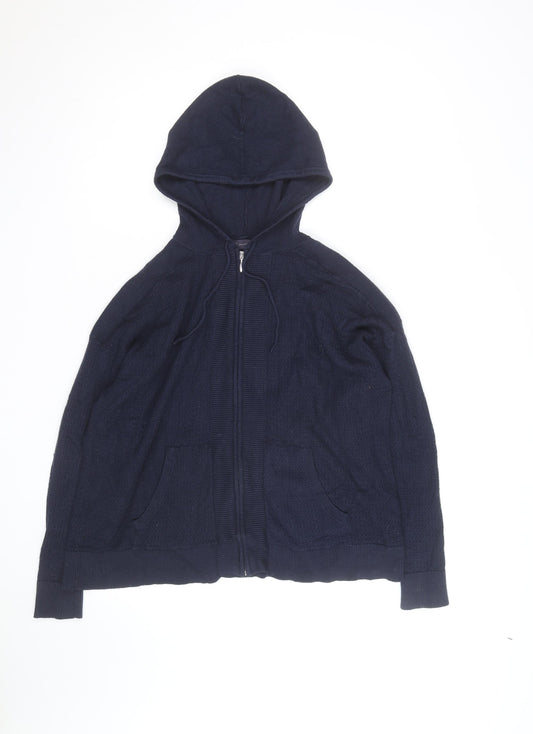 Marks and Spencer Men's Blue Full Zip Knit Hoodie Size L