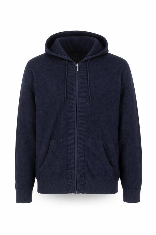 Marks and Spencer Men's Blue Full Zip Knit Hoodie Size L