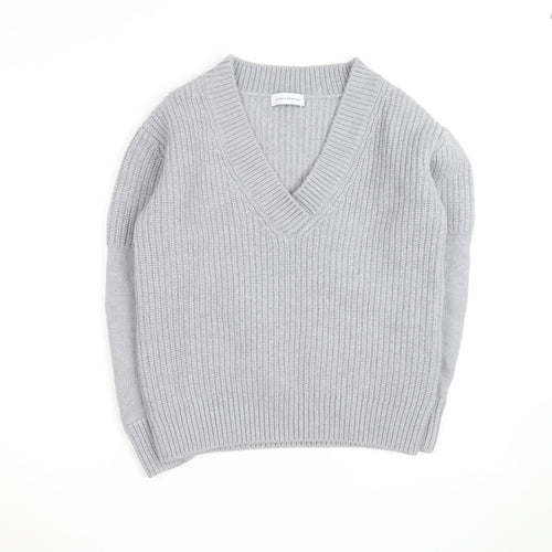 Ninety Percent Men's Grey V-Neck Cotton Cashmere Jumper Size S