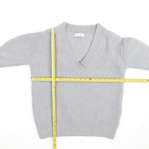 Ninety Percent Men's Grey V-Neck Cotton Cashmere Jumper Size S