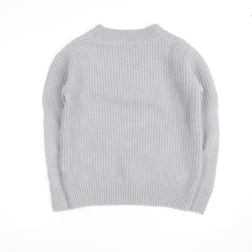 Ninety Percent Men's Grey V-Neck Cotton Cashmere Jumper Size S