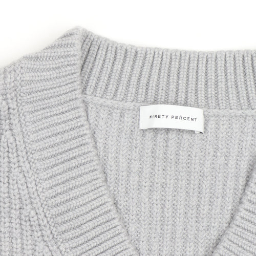 Ninety Percent Men's Grey V-Neck Cotton Cashmere Jumper Size S