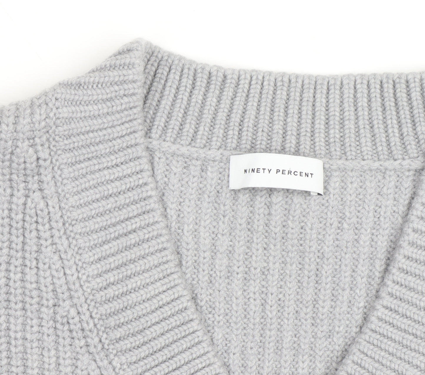 Ninety Percent Men's Grey V-Neck Cotton Cashmere Jumper Size S