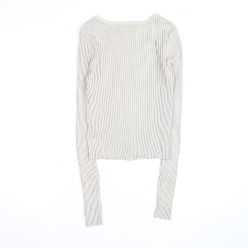 H&M Women’s Beige Beaded Ribbed V-Neck Cardigan Size M
