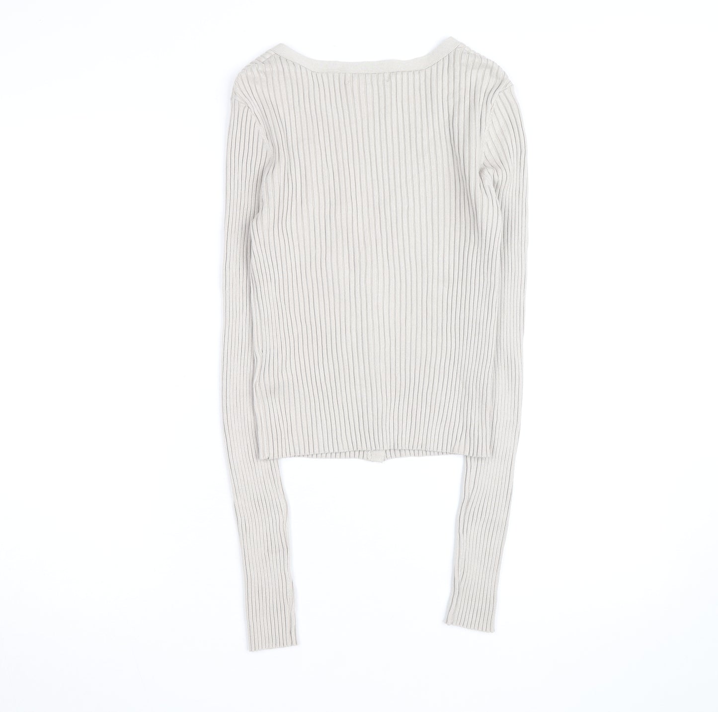 H&M Women’s Beige Beaded Ribbed V-Neck Cardigan Size M