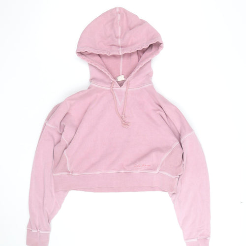 Isla Forma Womens Pink Cropped Pullover Hoodie Size M Cotton Blend