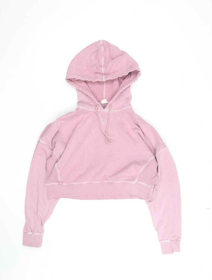 Isla Forma Womens Pink Cropped Pullover Hoodie Size M Cotton Blend