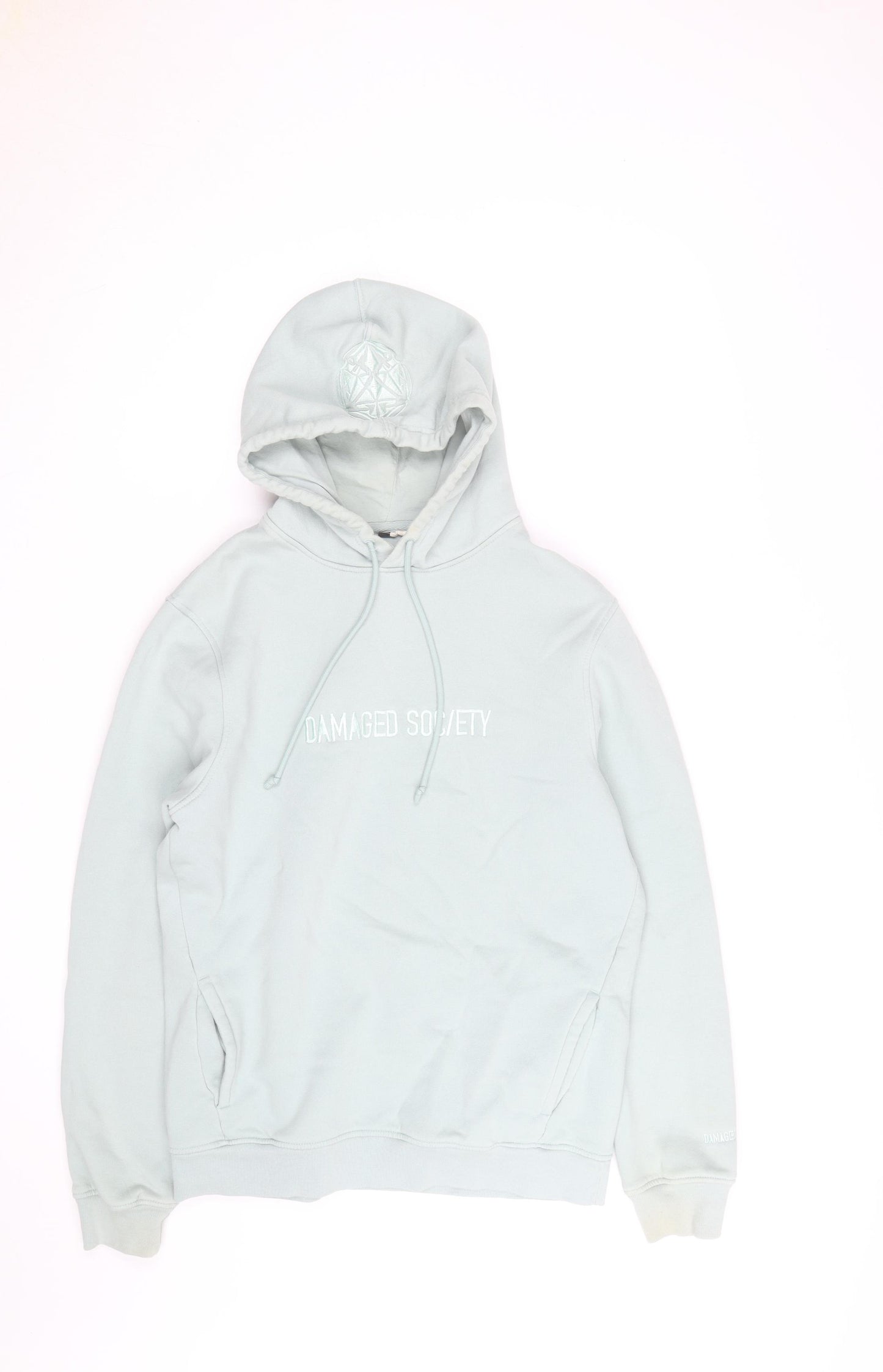 Damaged Society Mens Grey Pullover Hoodie Size M Embroidered Logo