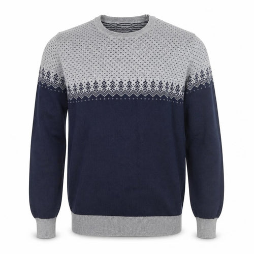 Peter Werth Men’s Blue & Grey Cotton Fair Isle Crew Neck Jumper XXL