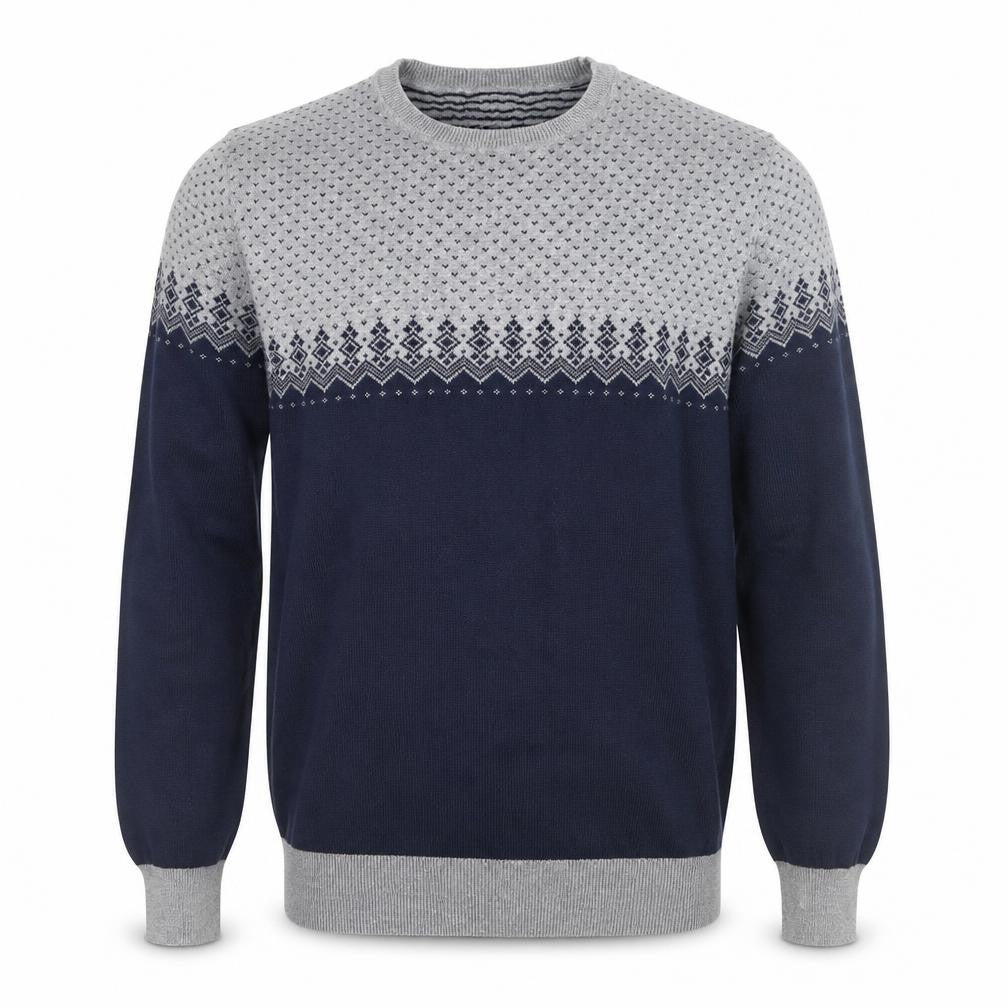 Peter Werth Men’s Blue & Grey Cotton Fair Isle Crew Neck Jumper XXL