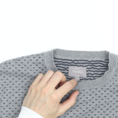 Peter Werth Men’s Blue & Grey Cotton Fair Isle Crew Neck Jumper XXL