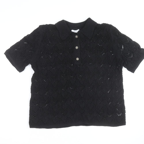 Reiss Men’s Black Knitted Short Sleeve Collared Polo Shirt L