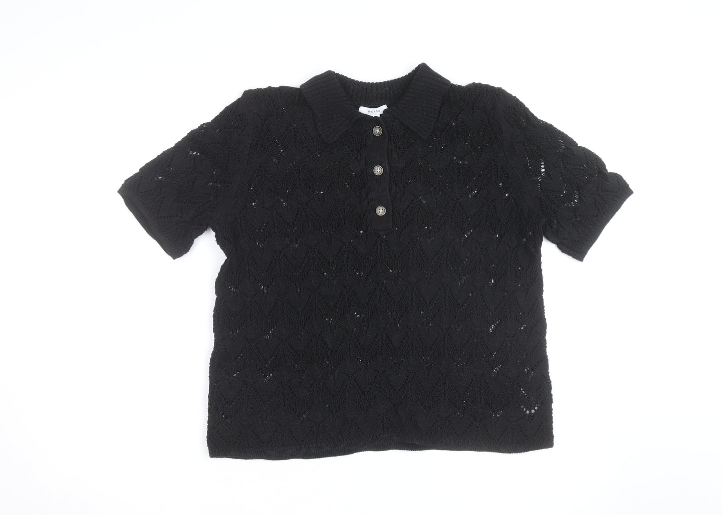 Reiss Men’s Black Knitted Short Sleeve Collared Polo Shirt L