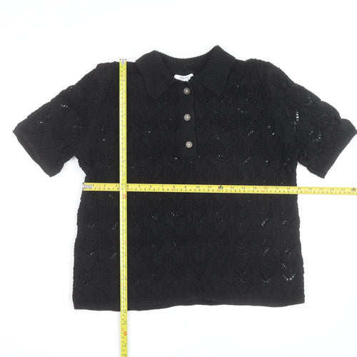 Reiss Men’s Black Knitted Short Sleeve Collared Polo Shirt L