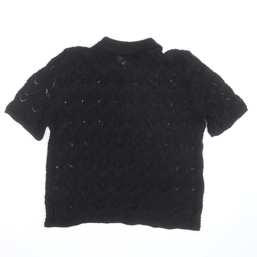 Reiss Men’s Black Knitted Short Sleeve Collared Polo Shirt L