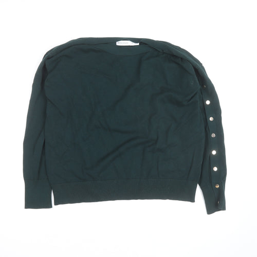 Warehouse Women Green Long Sleeve Boat Neck Button Jumper L