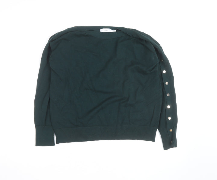 Warehouse Women Green Long Sleeve Boat Neck Button Jumper L