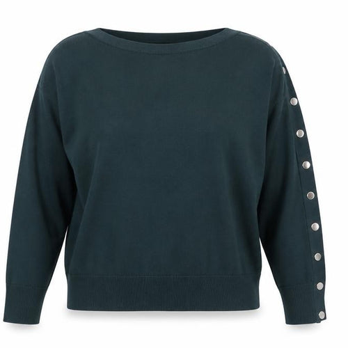 Warehouse Women Green Long Sleeve Boat Neck Button Jumper L