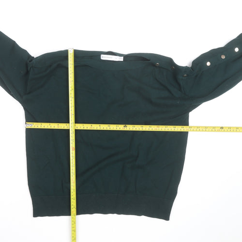 Warehouse Women Green Long Sleeve Boat Neck Button Jumper L