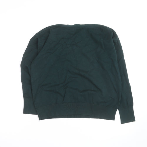Warehouse Women Green Long Sleeve Boat Neck Button Jumper L