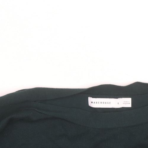 Warehouse Women Green Long Sleeve Boat Neck Button Jumper L
