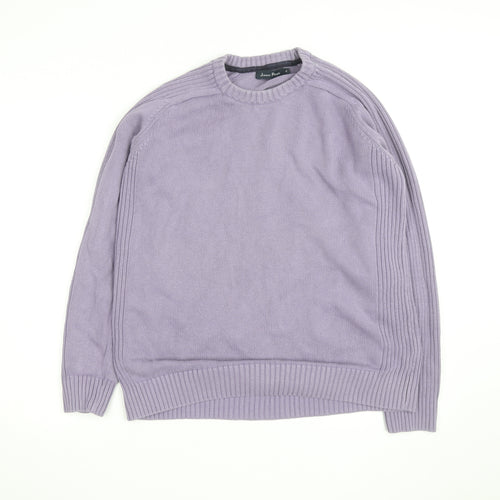 James Pringle Men's Purple Cotton Crew Neck Jumper Size M