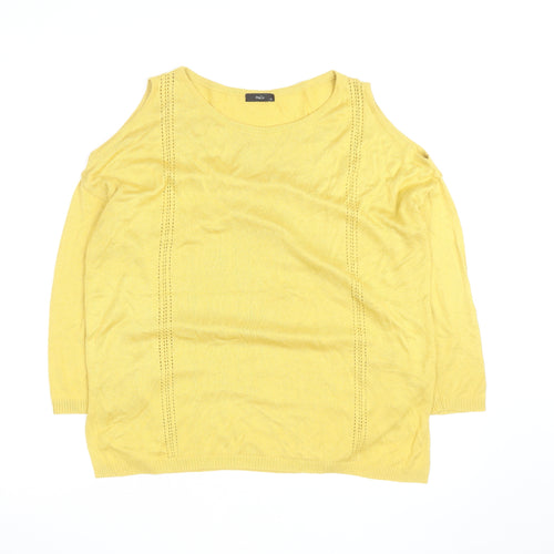 M&Co Women’s Yellow Cotton Cold Shoulder Jumper Size 14