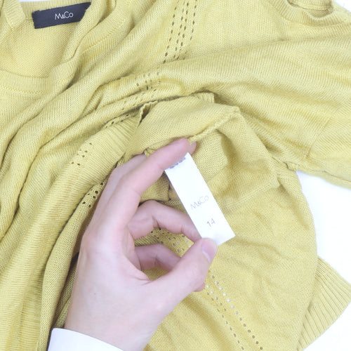 M&Co Women’s Yellow Cotton Cold Shoulder Jumper Size 14