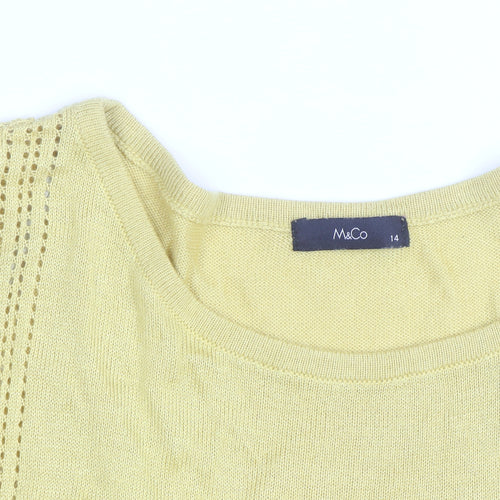 M&Co Women’s Yellow Cotton Cold Shoulder Jumper Size 14