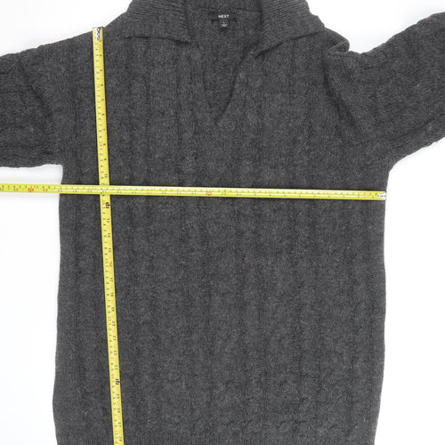 Next Men’s Grey Cable-Knit Collared Pullover Jumper Size L
