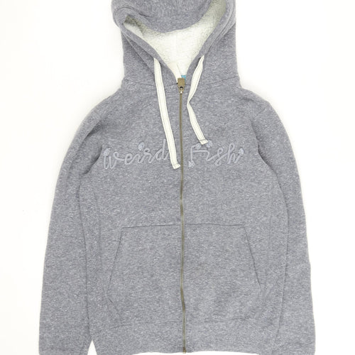 Weird Fish Women's Grey Full Zip Hoodie Size 8 Sherpa Lined