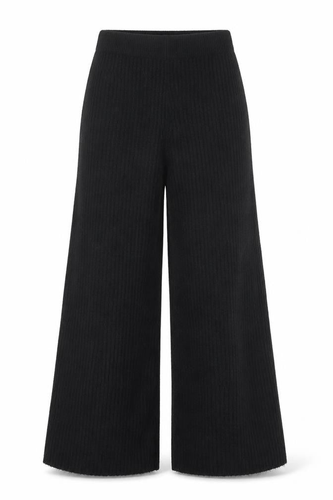 Boohoo Women’s Black Wide Leg Knit Trousers Size S High Waist