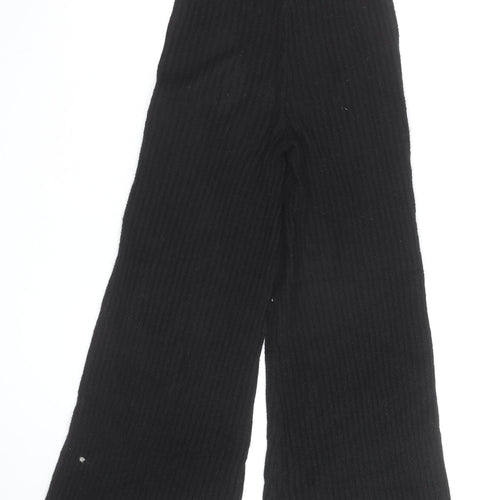 Boohoo Women’s Black Wide Leg Knit Trousers Size S High Waist