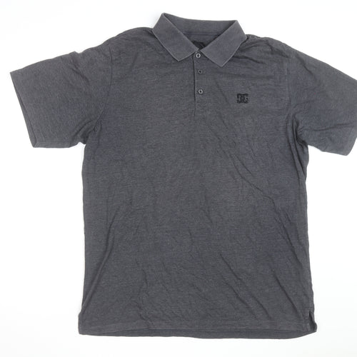 DC Men's Grey XL Logo Short Sleeve Polo Shirt