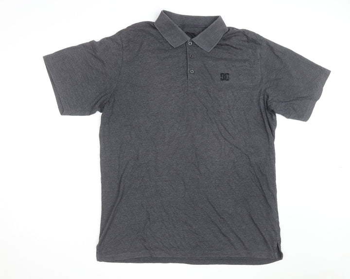 DC Men's Grey XL Logo Short Sleeve Polo Shirt