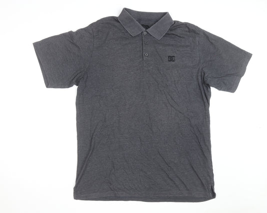DC Men's Grey XL Logo Short Sleeve Polo Shirt
