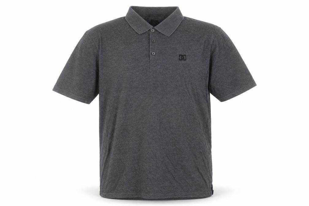 Front view of DC Men's Grey XL Logo Short Sleeve Polo Shirt