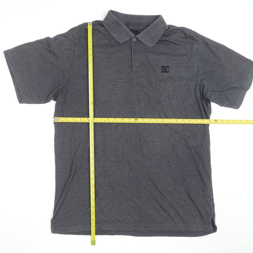 DC Men's Grey XL Logo Short Sleeve Polo Shirt