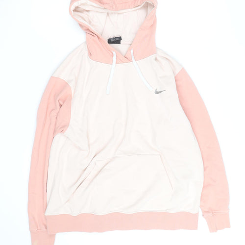 Nike Womens Pink Beige Pullover Hoodie Medium Cotton Blend