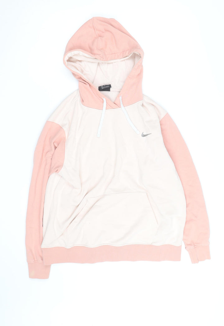 Nike Womens Pink Beige Pullover Hoodie Medium Cotton Blend