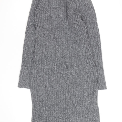 H&M Women’s Grey Knit V-Neck Long Sleeve Jumper Dress Size M