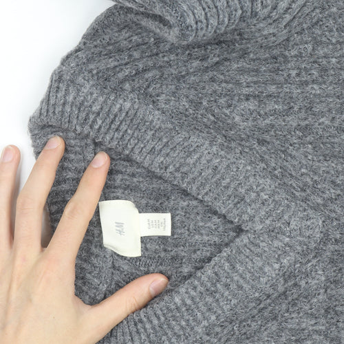 H&M Women’s Grey Knit V-Neck Long Sleeve Jumper Dress Size M