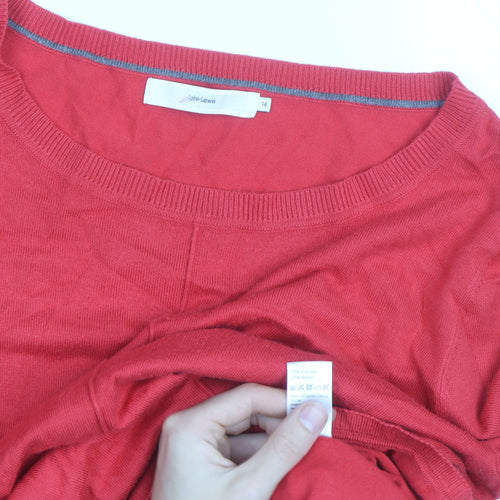 John Lewis Womens Red Crew Neck Long Sleeve Pullover Jumper Size 14