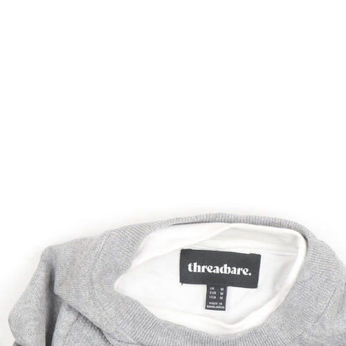Threadbare Men's Grey Cotton Blend Crew Neck Pullover Jumper M