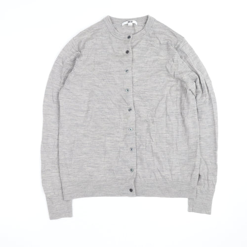 Uniqlo Men's Grey Wool Crew Neck Button Cardigan Size L