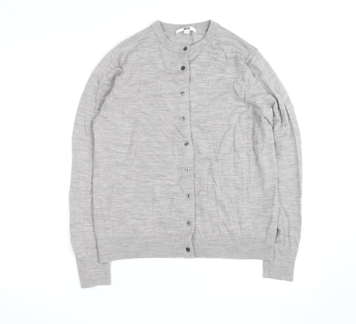 Uniqlo Men's Grey Wool Crew Neck Button Cardigan Size L