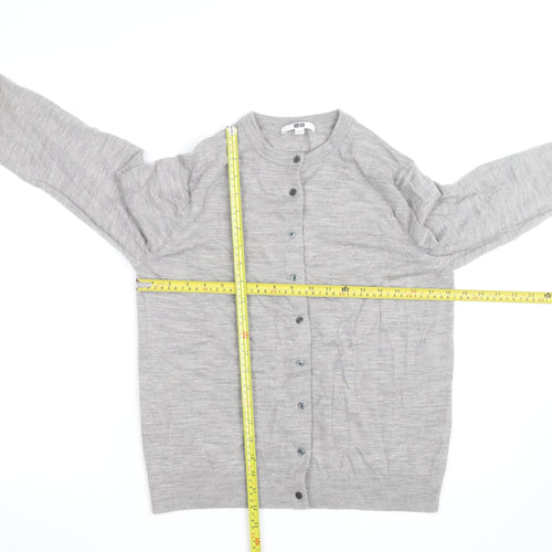 Uniqlo Men's Grey Wool Crew Neck Button Cardigan Size L
