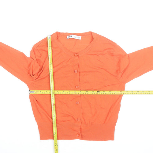 ZARA Women Orange Crew Neck Button Cardigan Size S